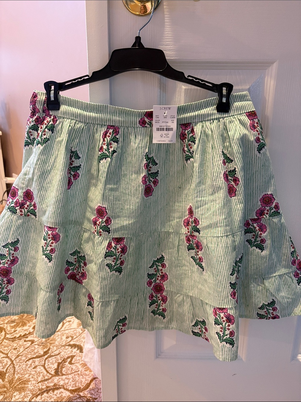 J. Crew Mint Green Floral Tiered Skirt